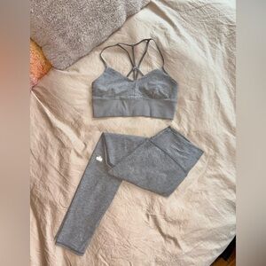 ALO Yoga Gray Sports Bra and Leggings matching Set